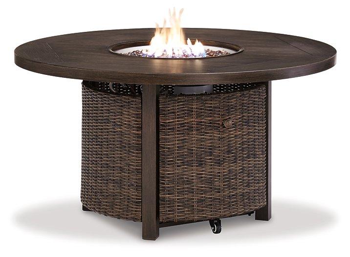 Paradise Trail Paradise Trail Fire Pit Table with 4 Nuvella Swivel Lounge Chairs - All Brands Furniture (NJ)