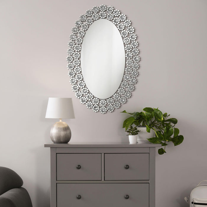 Colleen Oval Wall Mirror with Faux Crystal Blossoms - All Brands Furniture (NJ)
