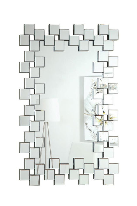 Pamela Frameless Wall Mirror with Staggered Tiles Silver - All Brands Furniture (NJ)