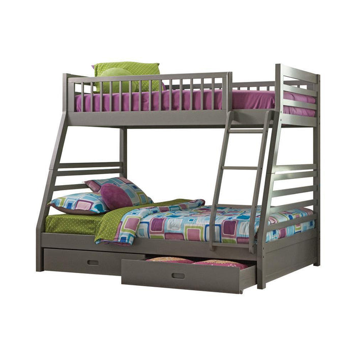 Ashton Twin Over Full 2-drawer Bunk Bed Cappuccino, White, Navy, Honey, & Brown - All Brands Furniture (NJ)