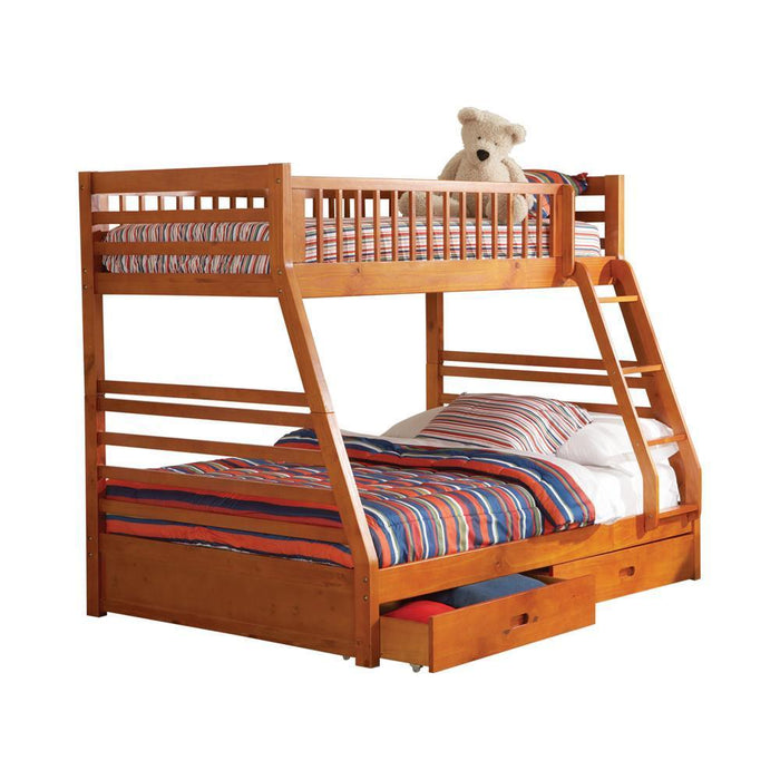 Ashton Twin Over Full 2-drawer Bunk Bed Cappuccino, White, Navy, Honey, & Brown - All Brands Furniture (NJ)
