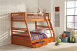 Ashton Twin Over Full 2-drawer Bunk Bed Cappuccino, White, Navy, Honey, & Brown - All Brands Furniture (NJ)