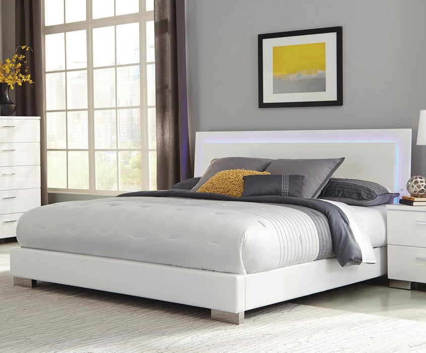 Felicity Panel Bed with LED Lighting Glossy White - All Brands Furniture (NJ)