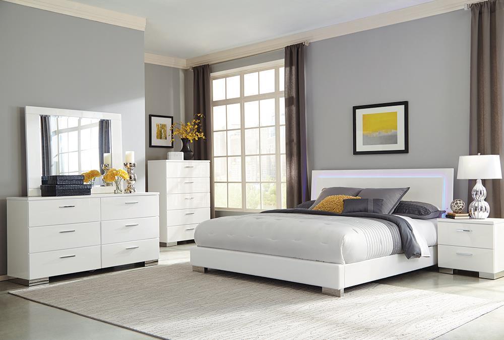 Felicity Panel Bed with LED Lighting Glossy White - All Brands Furniture (NJ)