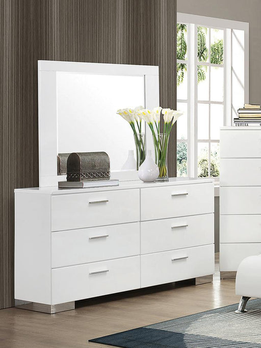 Felicity Rectangle Dresser Mirror Glossy White - All Brands Furniture (NJ)