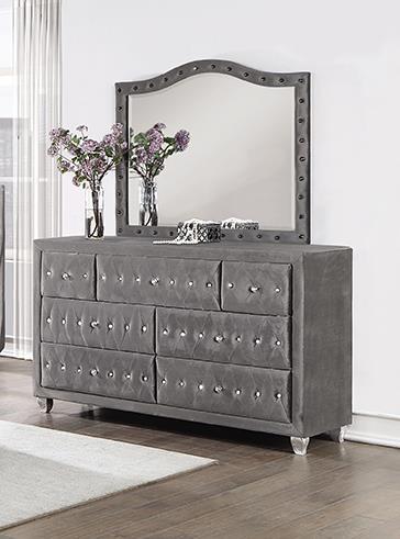 Deanna Button Tufted Dresser Mirror Grey - All Brands Furniture (NJ)