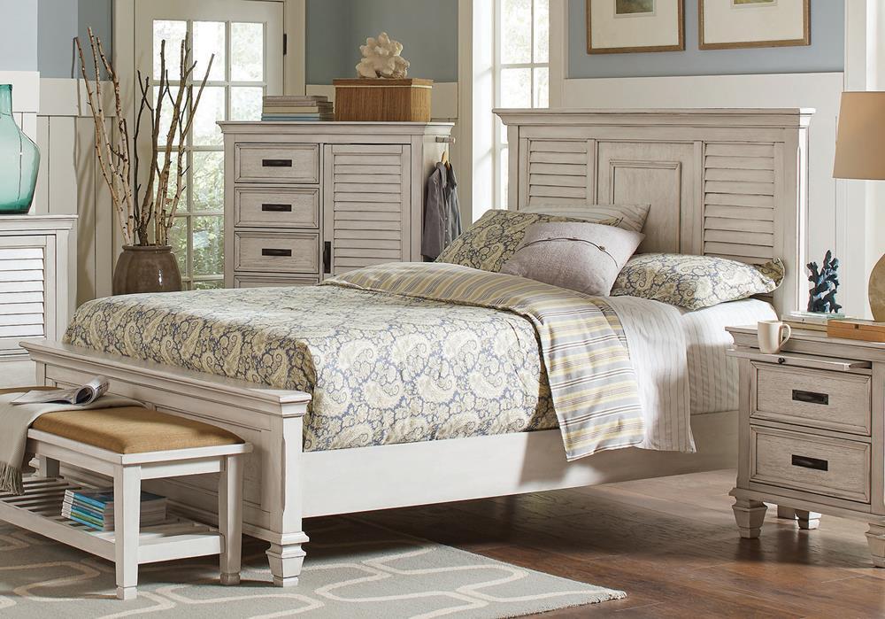 Franco Eastern King & Queen Panel Bed Antique White & Oak - All Brands Furniture (NJ)