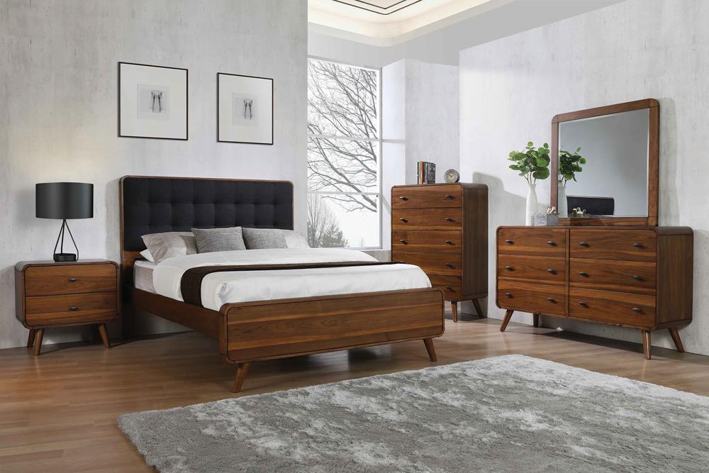 Robyn California King, E.King, & Queen Bed with Upholstered Headboard Dark Walnut - All Brands Furniture (NJ)