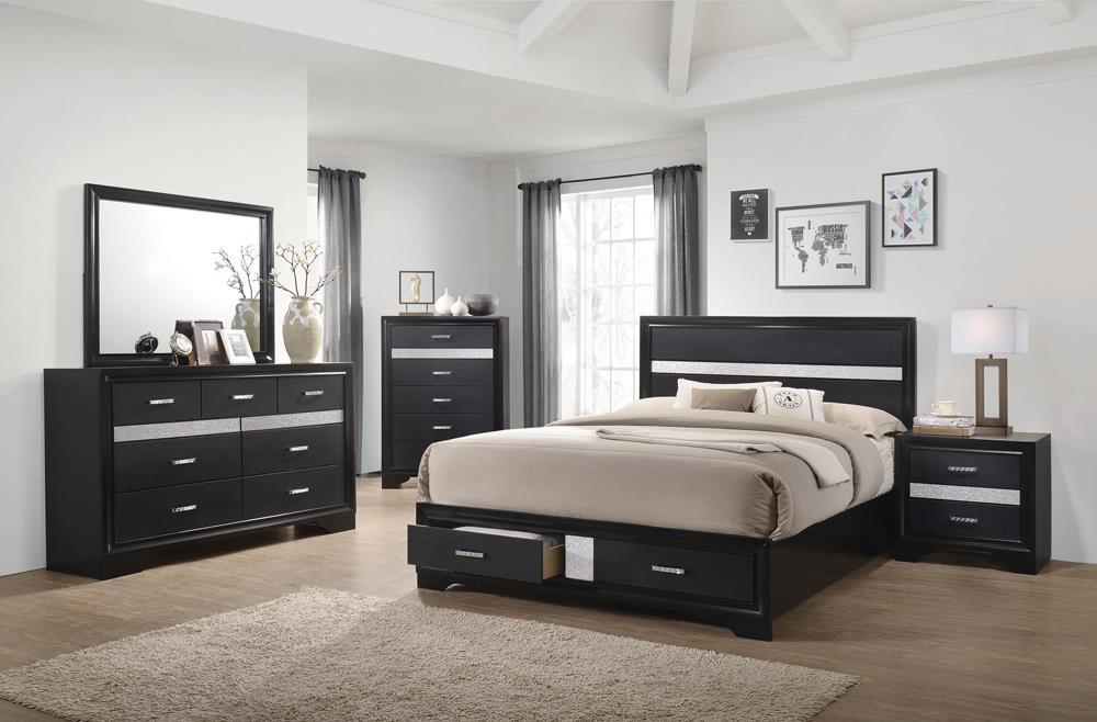 Miranda California King. E.King, & Queen 2-drawer Storage Bed Black & White - All Brands Furniture (NJ)
