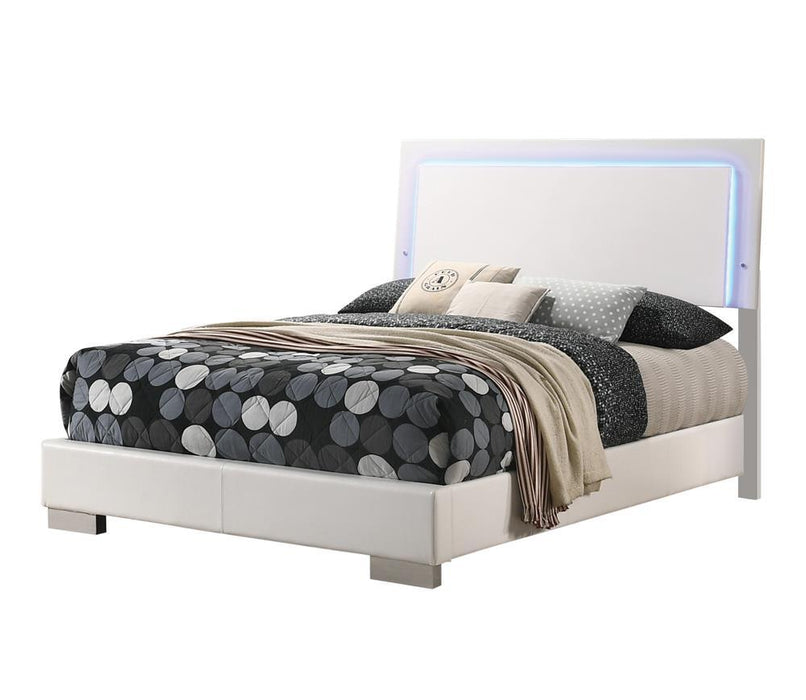 Felicity Full & Twin Panel Bed with LED Lighting Glossy White - All Brands Furniture (NJ)