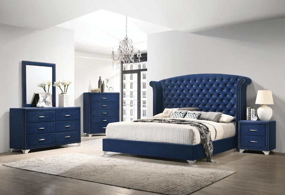 Melody California King, Eastren King, Queen Wingback Upholstered Bed Pacific Blue & Grey - All Brands Furniture (NJ)