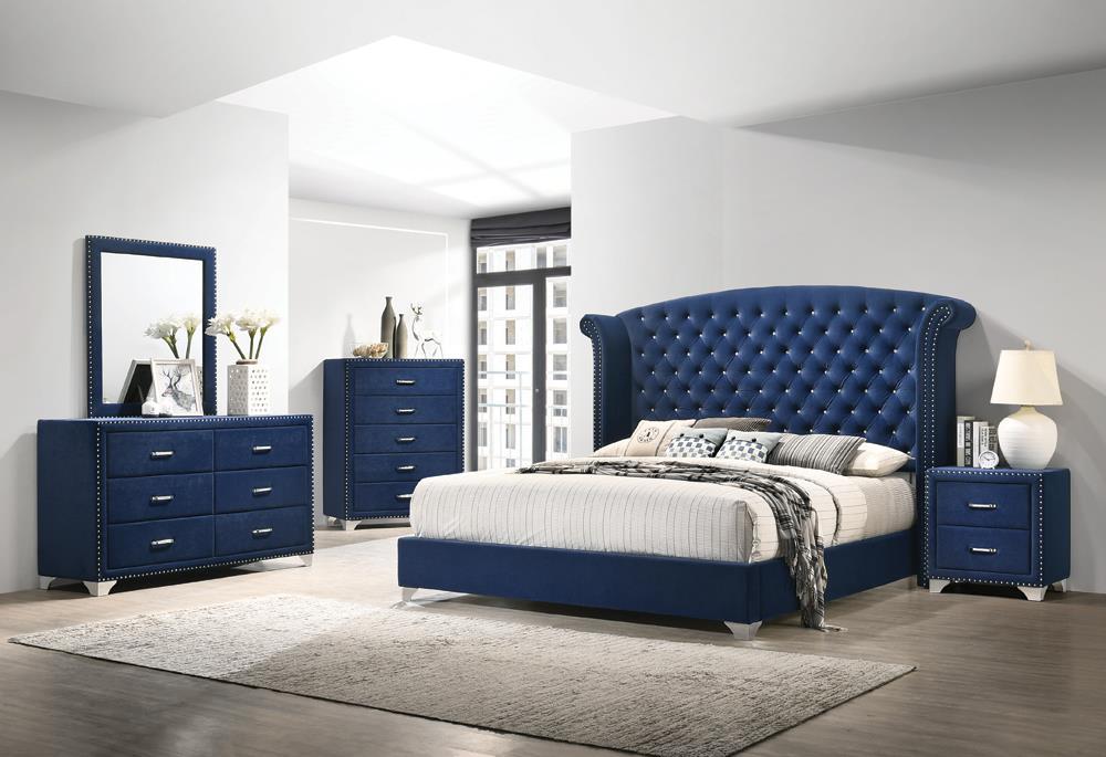 Melody California King, Eastren King, Queen Wingback Upholstered Bed Pacific Blue & Grey - All Brands Furniture (NJ)