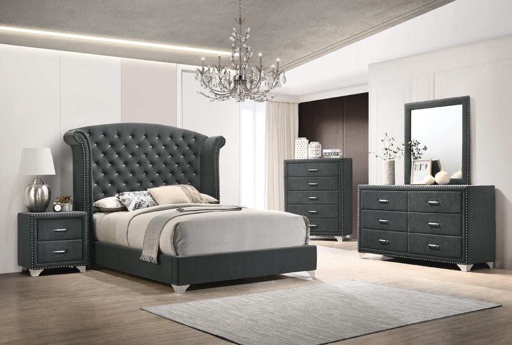 Melody California King, Eastren King, Queen Wingback Upholstered Bed Pacific Blue & Grey - All Brands Furniture (NJ)