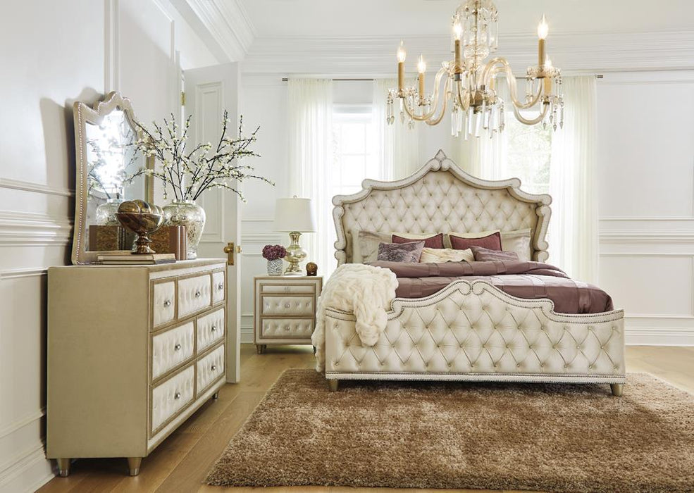 Antonella Upholstered Tufted Queen Bed Ivory and Camel - All Brands Furniture (NJ)