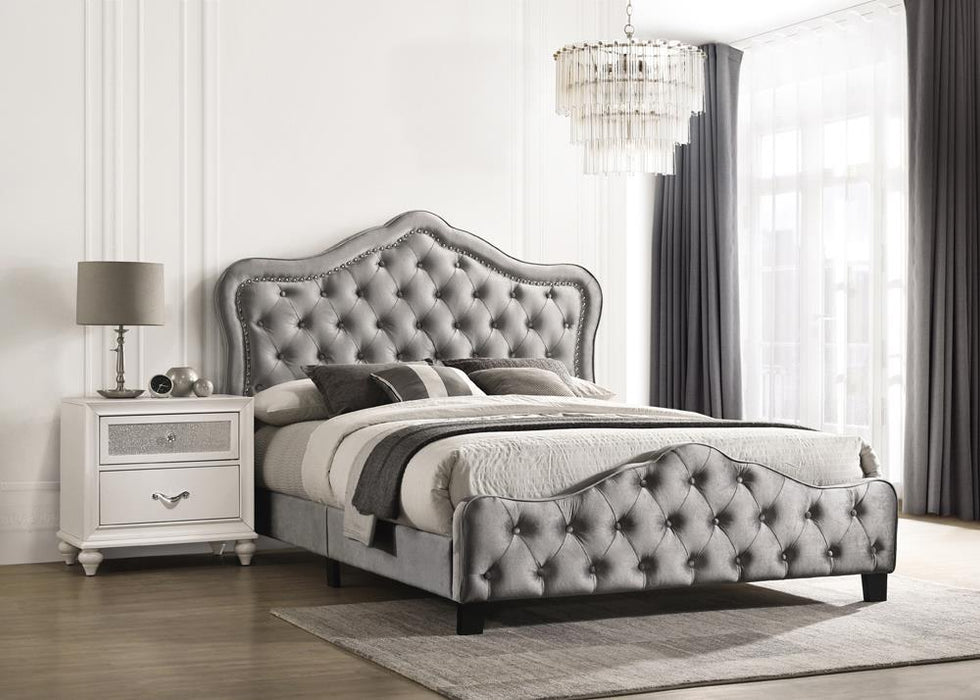 Bella Queen Upholstered Tufted Panel Bed Grey - All Brands Furniture (NJ)