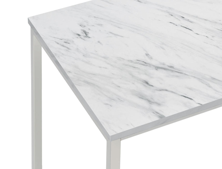 Leona Faux Marble Square End Table White and Satin Nickel