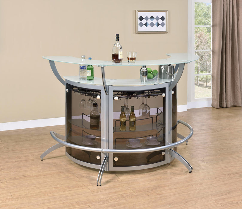 Dallas 2-shelf Curved Home Bar Silver and Frosted Glass (Set of 3) - All Brands Furniture (NJ)