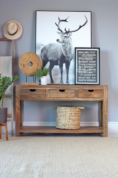 Esther 3-drawer Storage Console Table Natural Sheesham - All Brands Furniture (NJ)