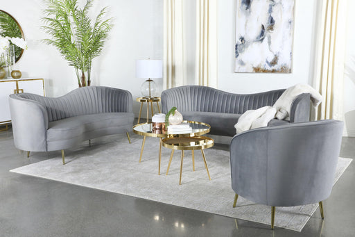 Sophia 3-piece Upholstered Living Room Set with Camel Back Grey and Gold - All Brands Furniture (NJ)