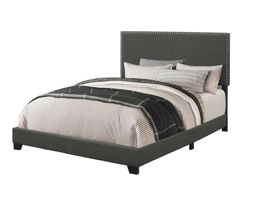 Boyd California King, King, & Queen Upholstered Bed with Nailhead Trim Charcoal & Grey - All Brands Furniture (NJ)