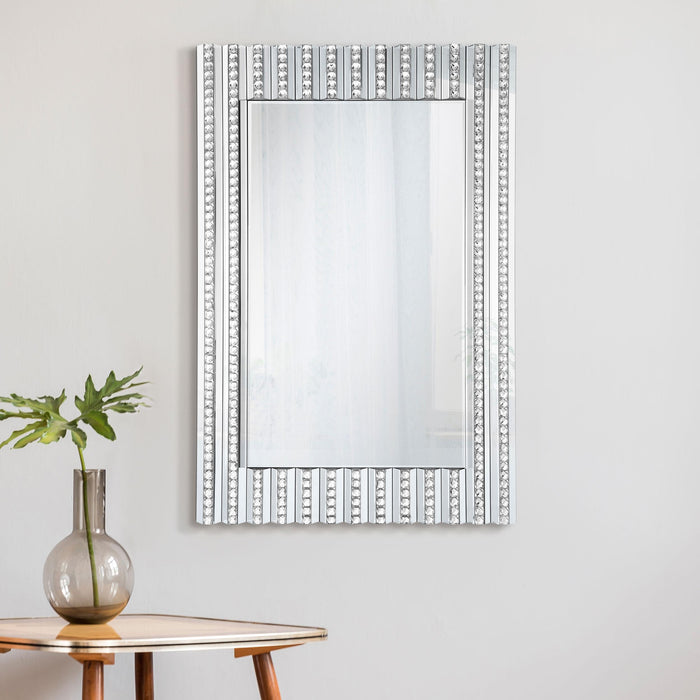 Aideen Rectangular Wall Mirror with Vertical Stripes of Faux Crystals - All Brands Furniture (NJ)
