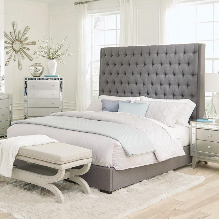 Camille Tall Tufted Bed Grey - All Brands Furniture (NJ)