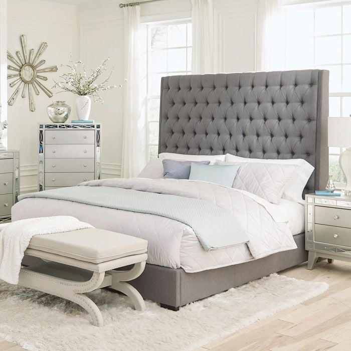Camille Tall Tufted Bed Grey - All Brands Furniture (NJ)