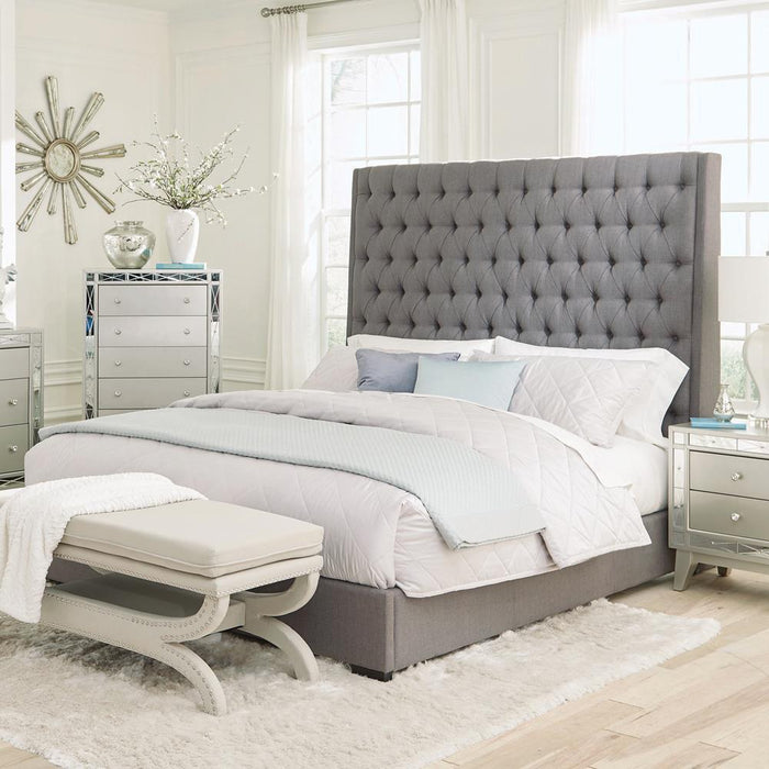 Camille Tall Tufted Bed Grey - All Brands Furniture (NJ)
