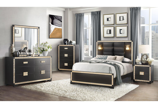 BLAKE BLACK/GOLD FULL BED GROUP WITH LAMPS - All Brands Furniture (NJ)