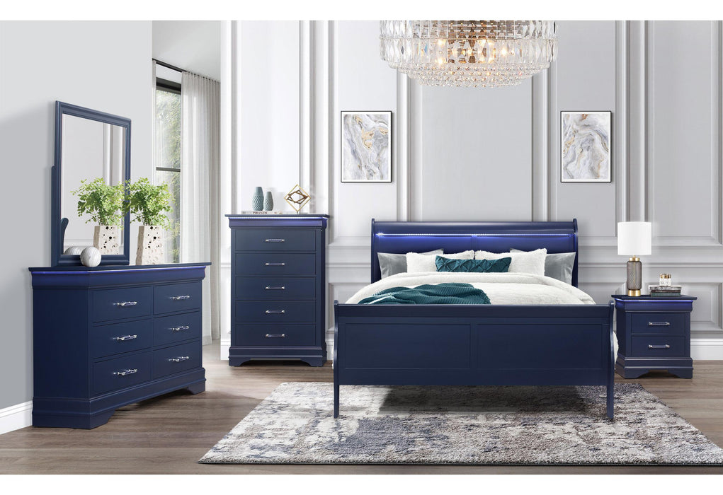 CHARLIE BLUE KING BED GROUP WITH LED - All Brands Furniture (NJ)