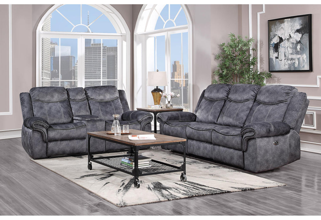 U2200 DOMINO GRANITE POWER RECLINING SOFA/POWER CONSOLE RECLINING LOVESEAT WITH POWER SWITCH/POWER RECLINER - All Brands Furniture (NJ)