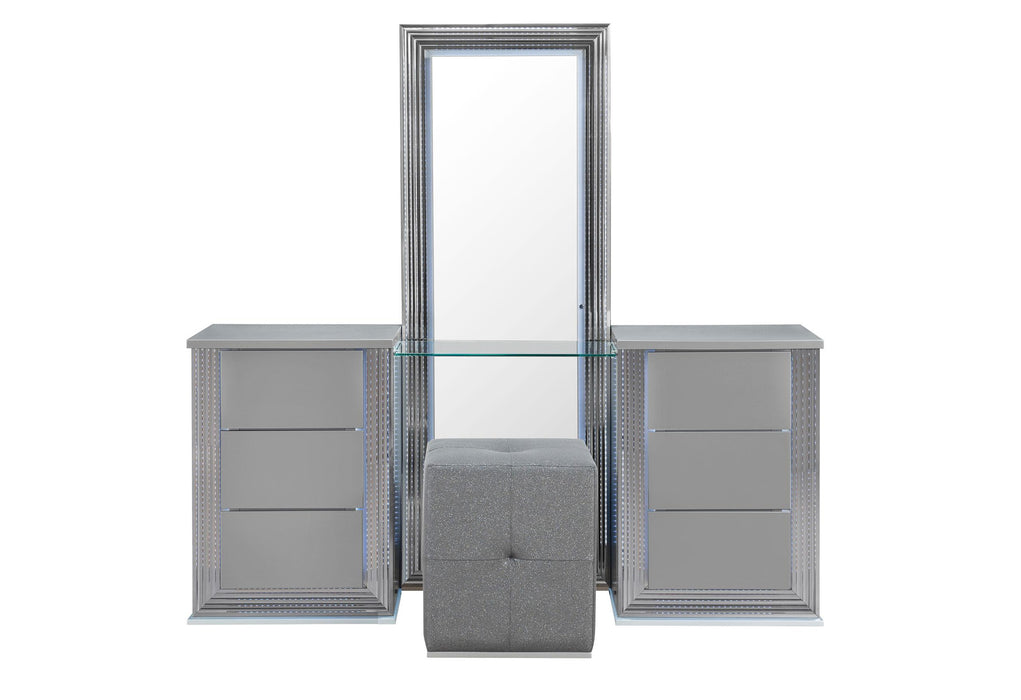 YLIME SMOOTH SILVER VANITY SET - All Brands Furniture (NJ)