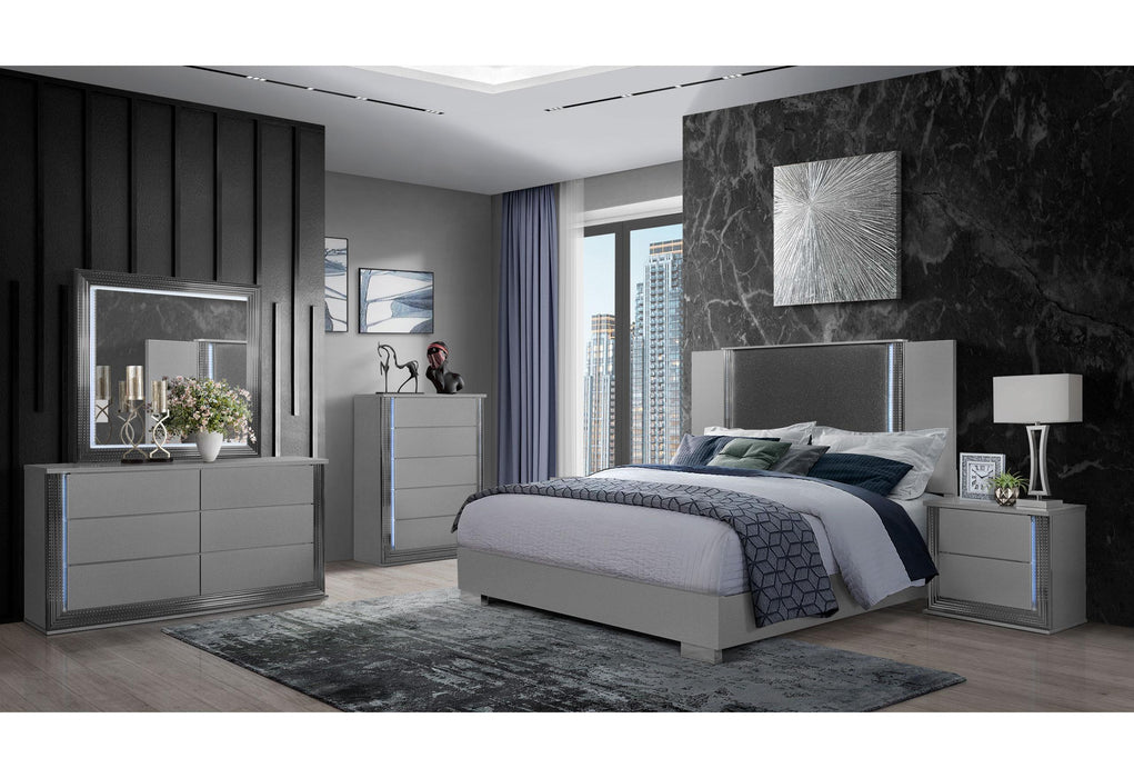 YLIME SMOOTH SILVER QUEEN BED GROUP WITH VANITY SET - All Brands Furniture (NJ)