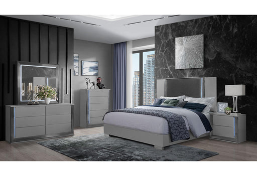 YLIME SMOOTH SILVER QUEEN BED GROUP WITH VANITY SET - All Brands Furniture (NJ)
