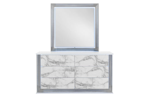 YLIME WHITE MARBLE MIRROR WITH LED - All Brands Furniture (NJ)