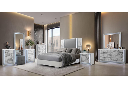 YLIME WHITE MARBLE QUEEN BED GROUP WITH VANITY SET - All Brands Furniture (NJ)