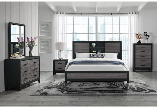 LISBON GREY/BLACK BOOKCASE QUEEN BED GROUP - All Brands Furniture (NJ)