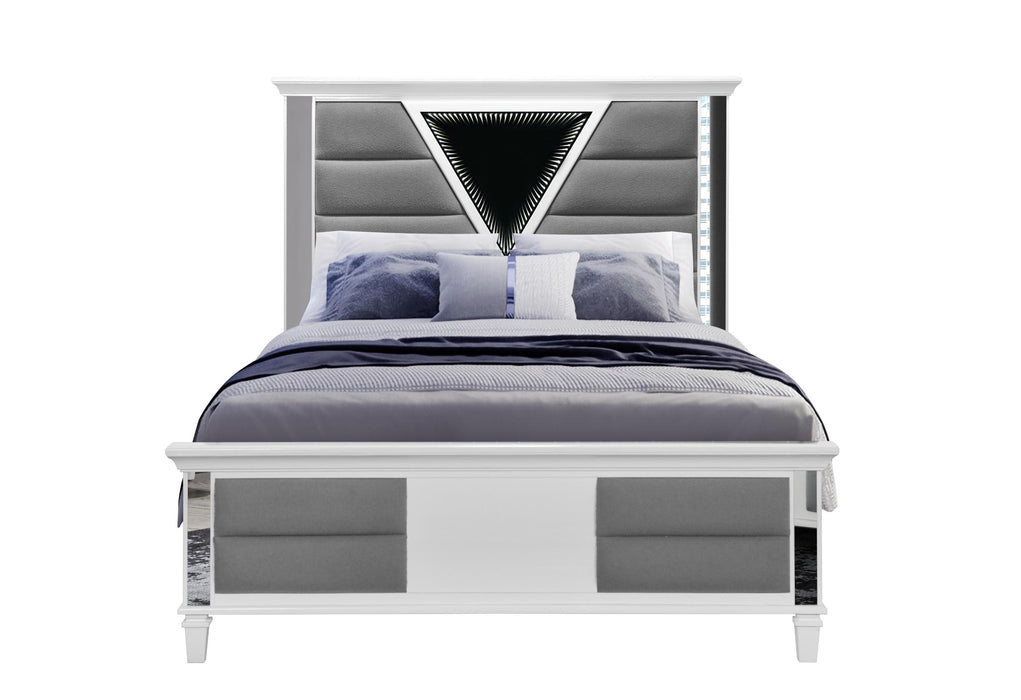 MARCO METALLIC WHITE QUEEN BED WITH LED 3D MIRROR - All Brands Furniture (NJ)