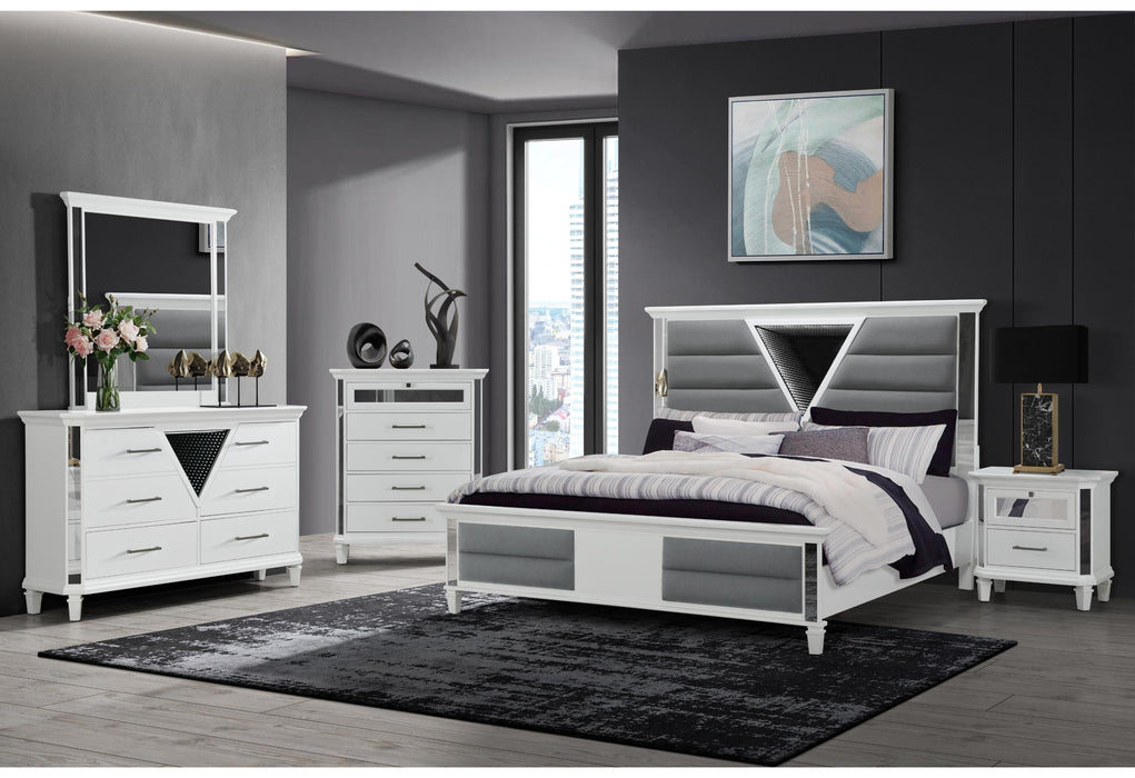 MARCO METALLIC WHITE KING BED GROUP WITH LED 3D MIRROR - All Brands Furniture (NJ)
