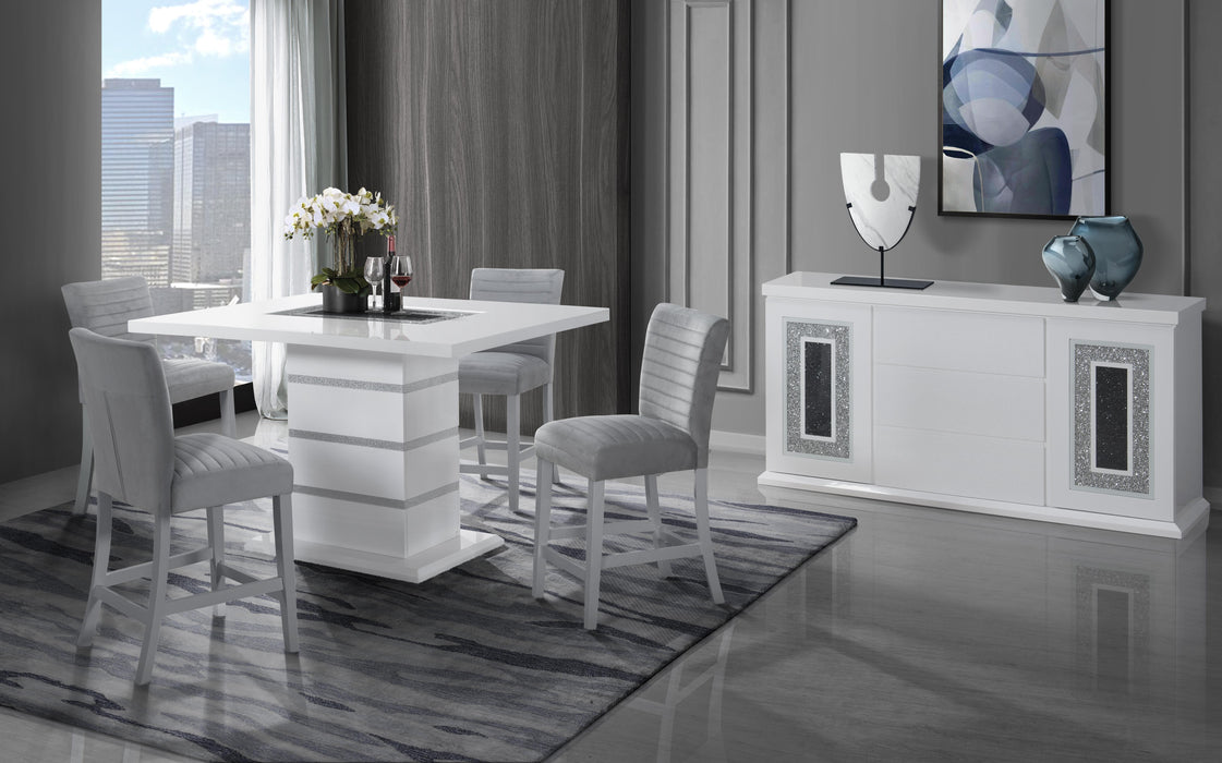 MONACO WHITE RECTANGUALR BAR TABLE + D1903 BAR STOOL GREY - All Brands Furniture (NJ)