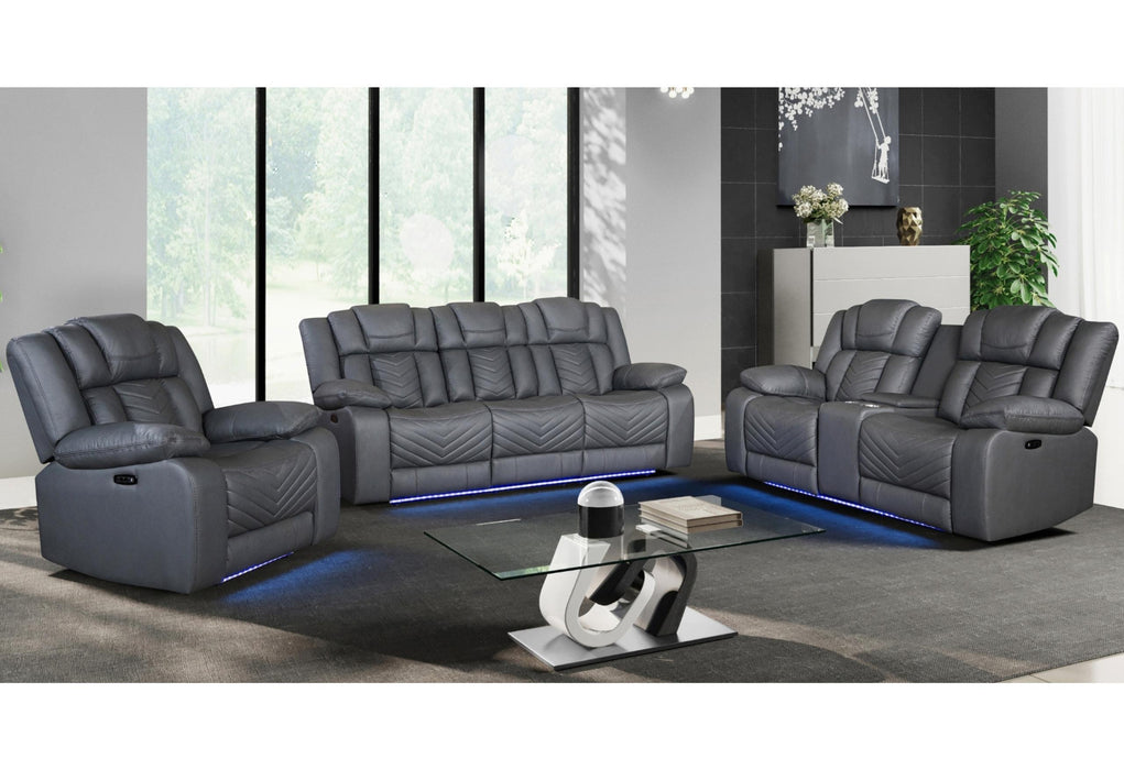 U7068 GREY 10 POWER RECLINING SOFA/POWER CONSOLE RECLINING LOVESEAT/POWER RECLINER W/LED - All Brands Furniture (NJ)
