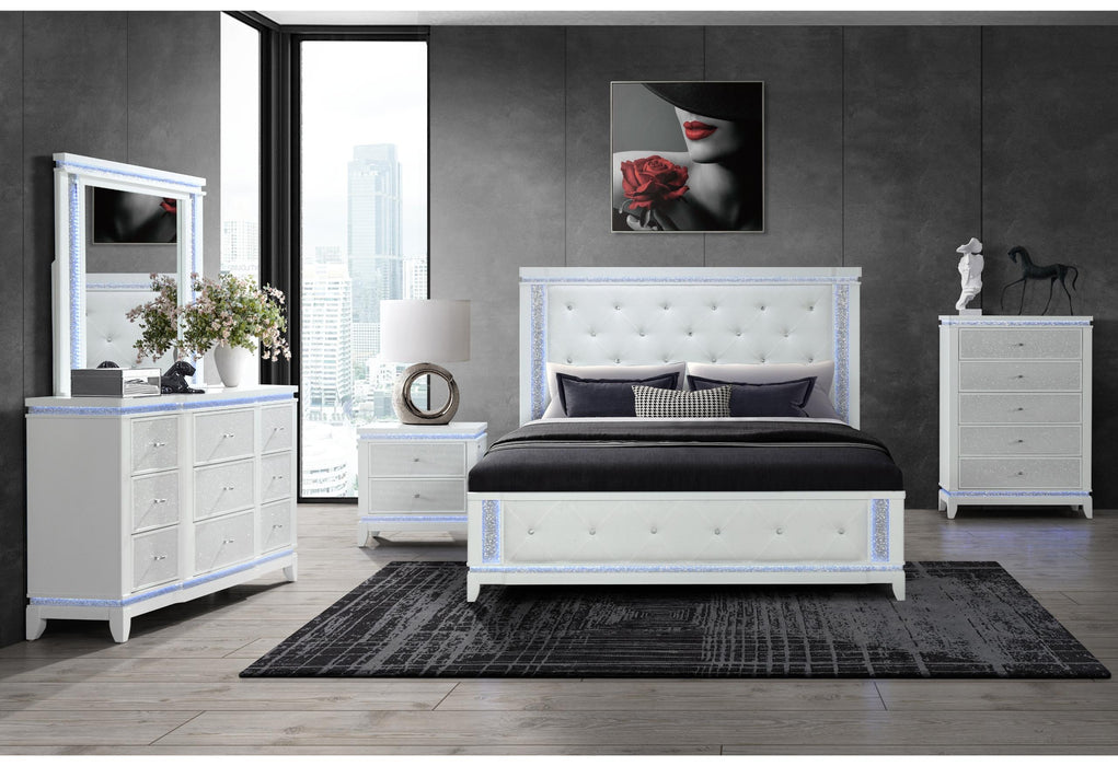 ALINA WHITE QUEEN BED GROUP WITH LED - All Brands Furniture (NJ)