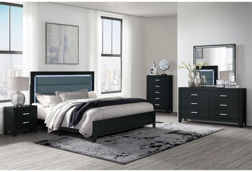 REID BLACK QUEEN BED GROUP WITH LED - All Brands Furniture (NJ)