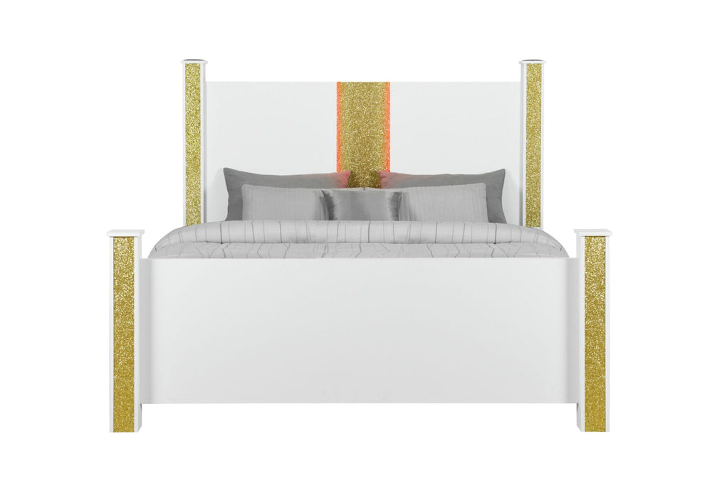 Logan White-Gold Bed - All Brands Furniture (NJ)