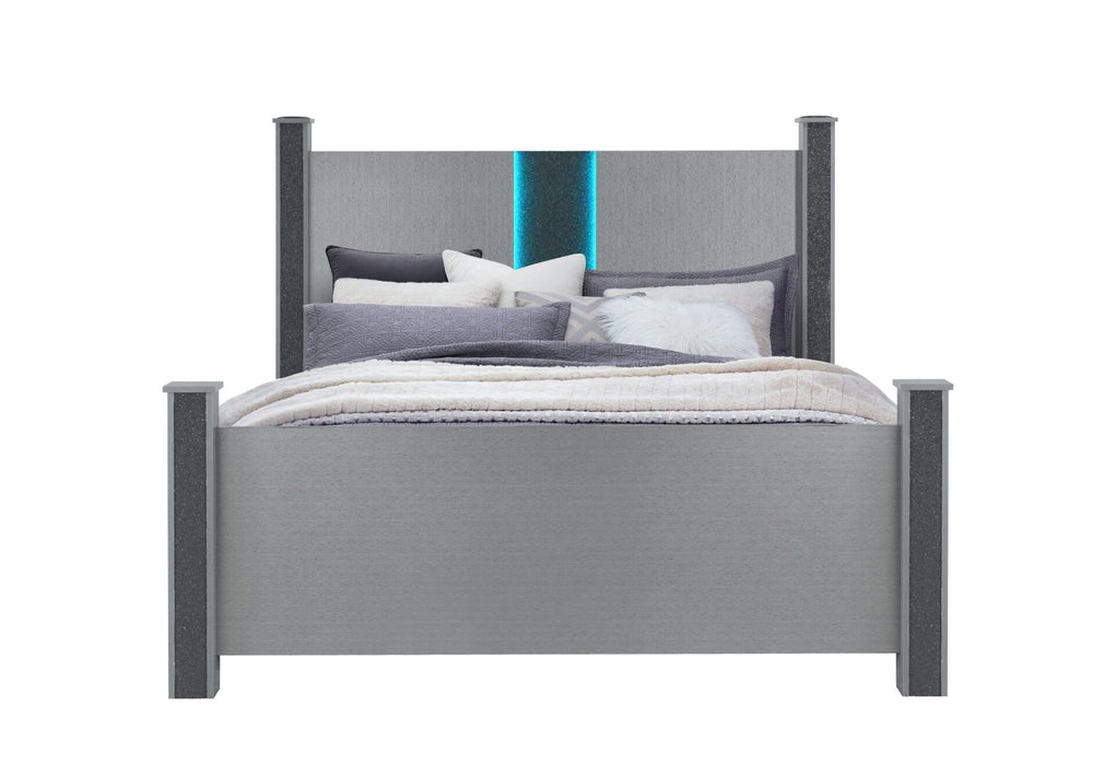 Logan Silver Bed With Led And Speakers - All Brands Furniture (NJ)