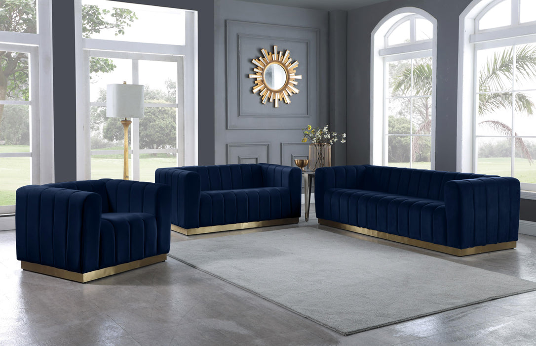 Marlon Navy Velvet Loveseat - All Brands Furniture (NJ)