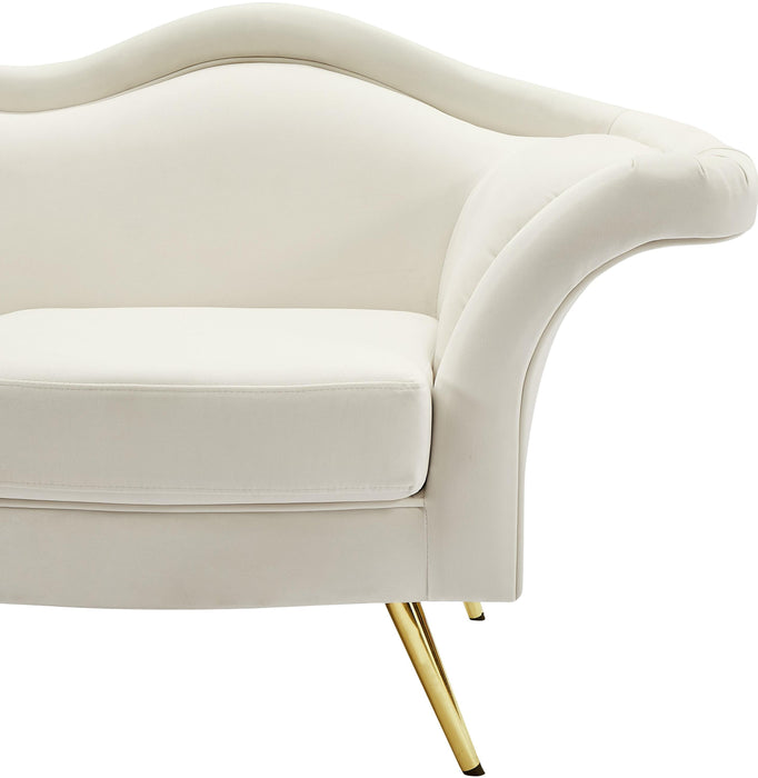 Lips Cream Velvet Loveseat - All Brands Furniture (NJ)