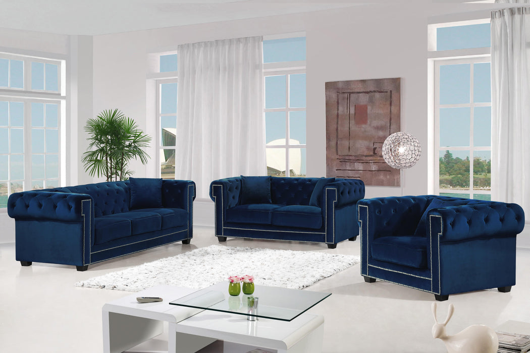 Bowery Navy Velvet Loveseat - All Brands Furniture (NJ)