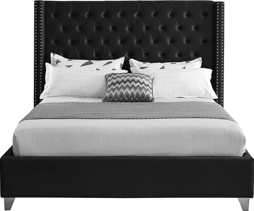 Aiden Black Velvet Queen Bed - All Brands Furniture (NJ)