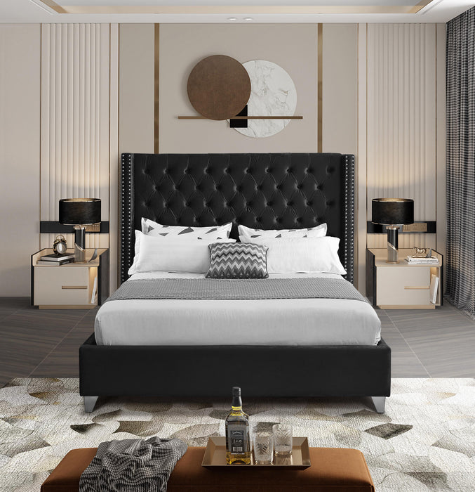 Aiden Black Velvet Queen Bed - All Brands Furniture (NJ)